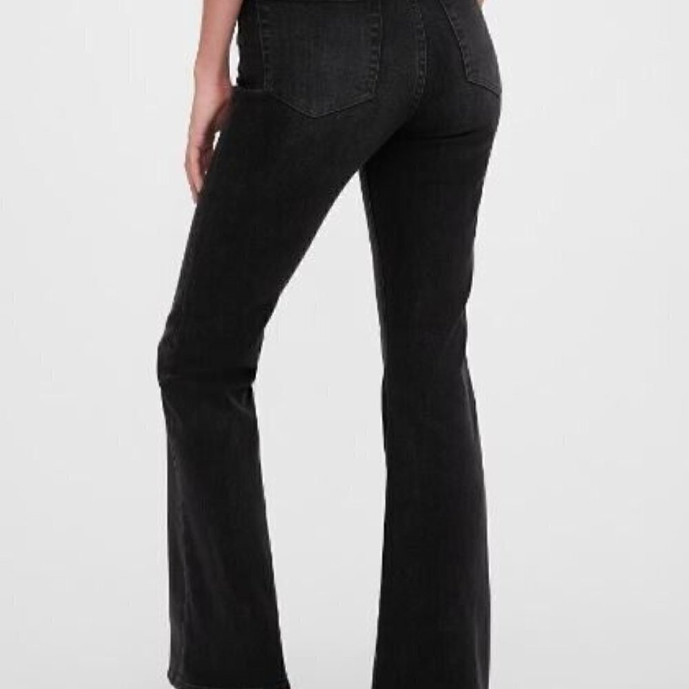 GAP High-Rise Black FLARE Slimming Jeans Size 16/33 PETITE Boho 90's Y2K Vibes - Picture 5 of 6
